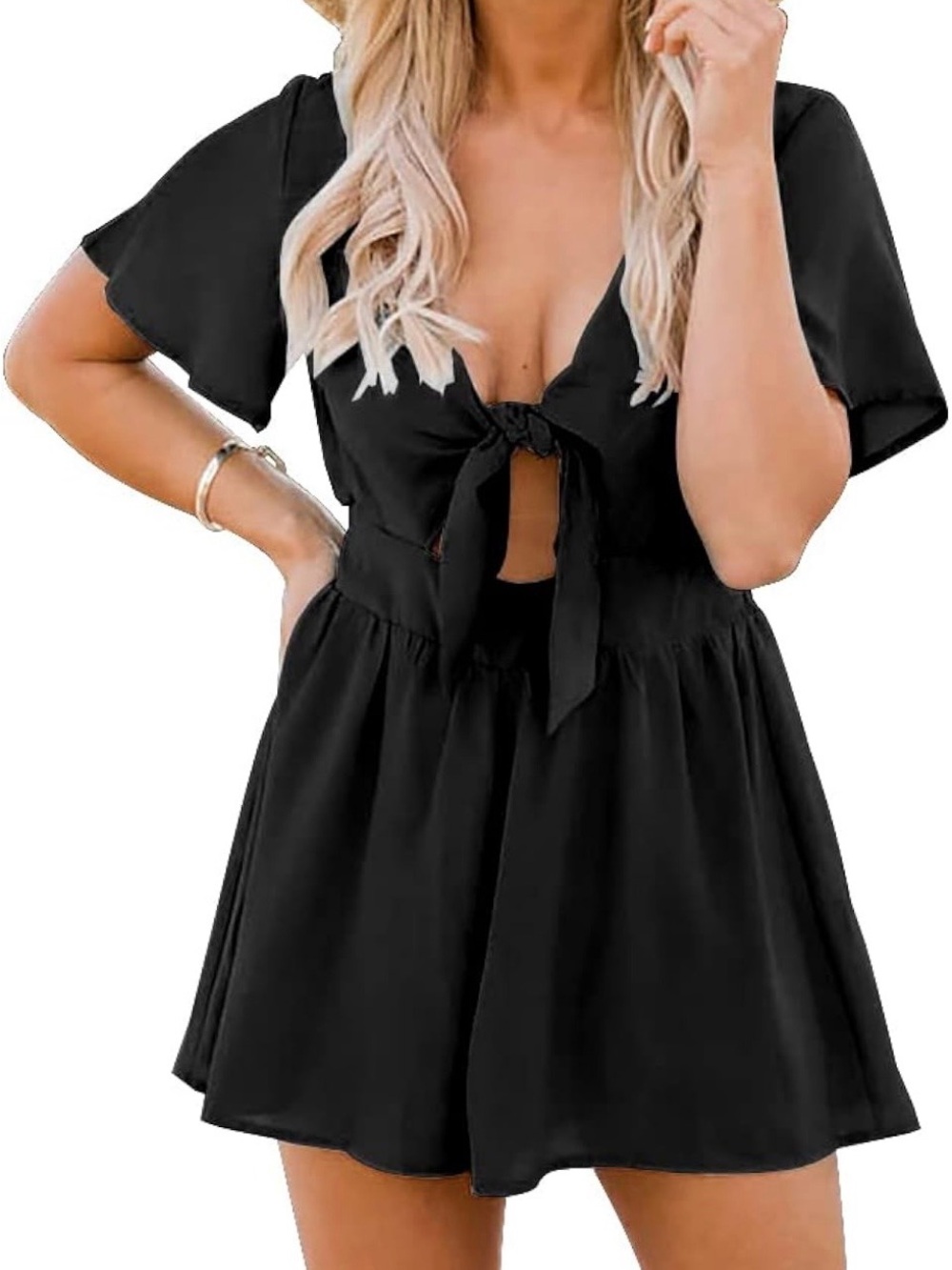 Amazon Black Tie-Front Mini Dress